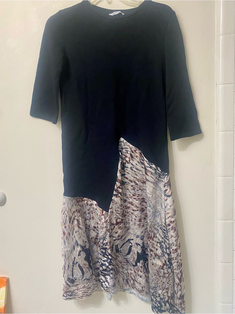 Zara Basic Black Abstract Print Midi Dress Small